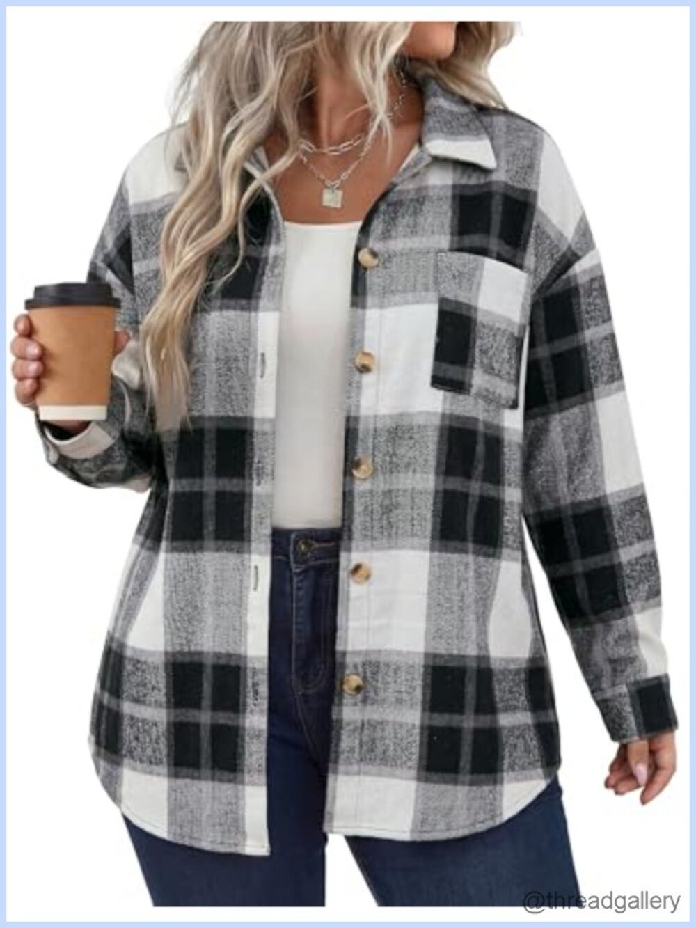 Women's Plus Size Plaid Shacket Oversized Button Front Casual Jacket
